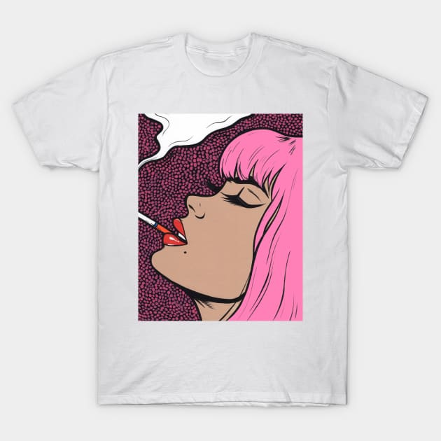 Pink Smoking Comic Girl T-Shirt by turddemon